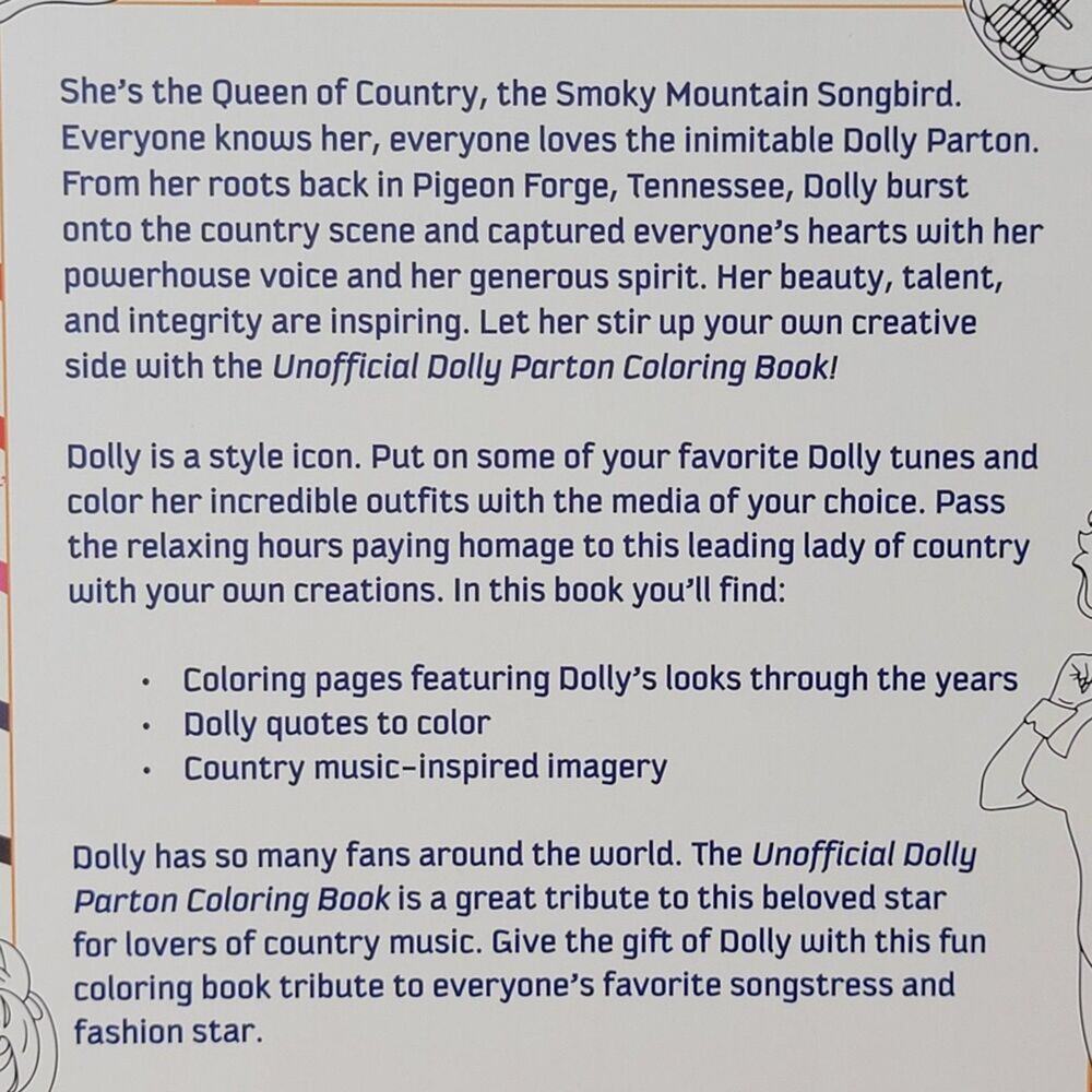 BOOK Unofficial Dolly Parton Coloring Book - NEW - Picture 4 of 4
